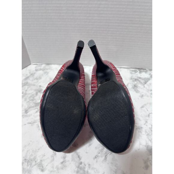 Wild Diva Red Silver Glitter Zebra Print Platform Stiletto Heels 5 Pumps Shoes - Picture 8 of 10